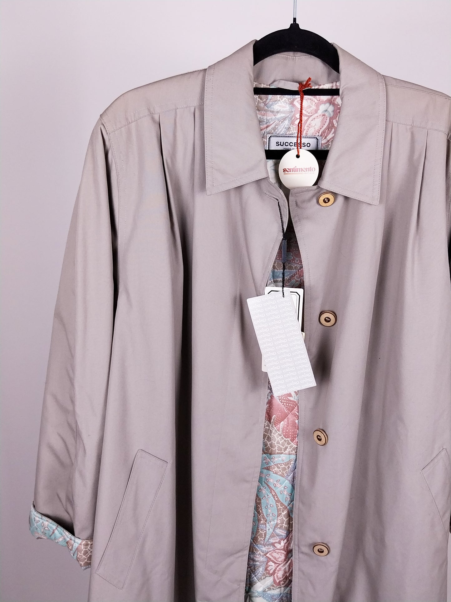 Trench Vintage Lungo Grigio/Beige con Fodera Trapuntata - Made in Italy