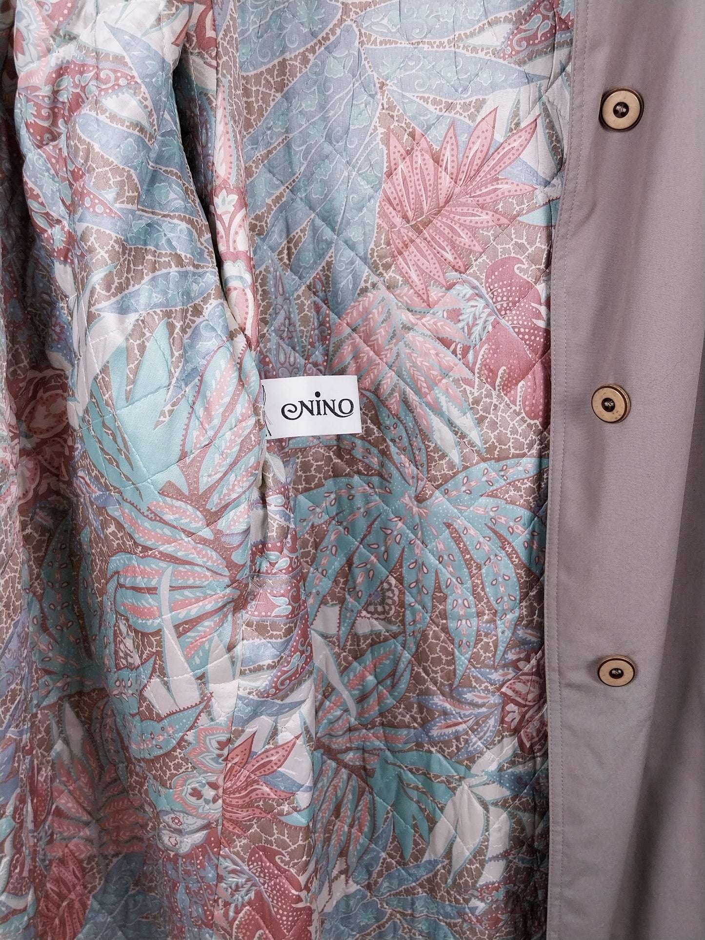 Trench Vintage Lungo Grigio/Beige con Fodera Trapuntata - Made in Italy