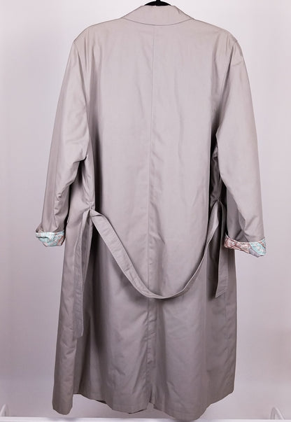 Trench Vintage Lungo Grigio/Beige con Fodera Trapuntata - Made in Italy