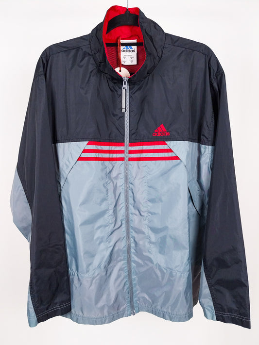 Giacca Vintage Adidas Windbreaker Nero/Grigio con Interno Rosso – Taglia M