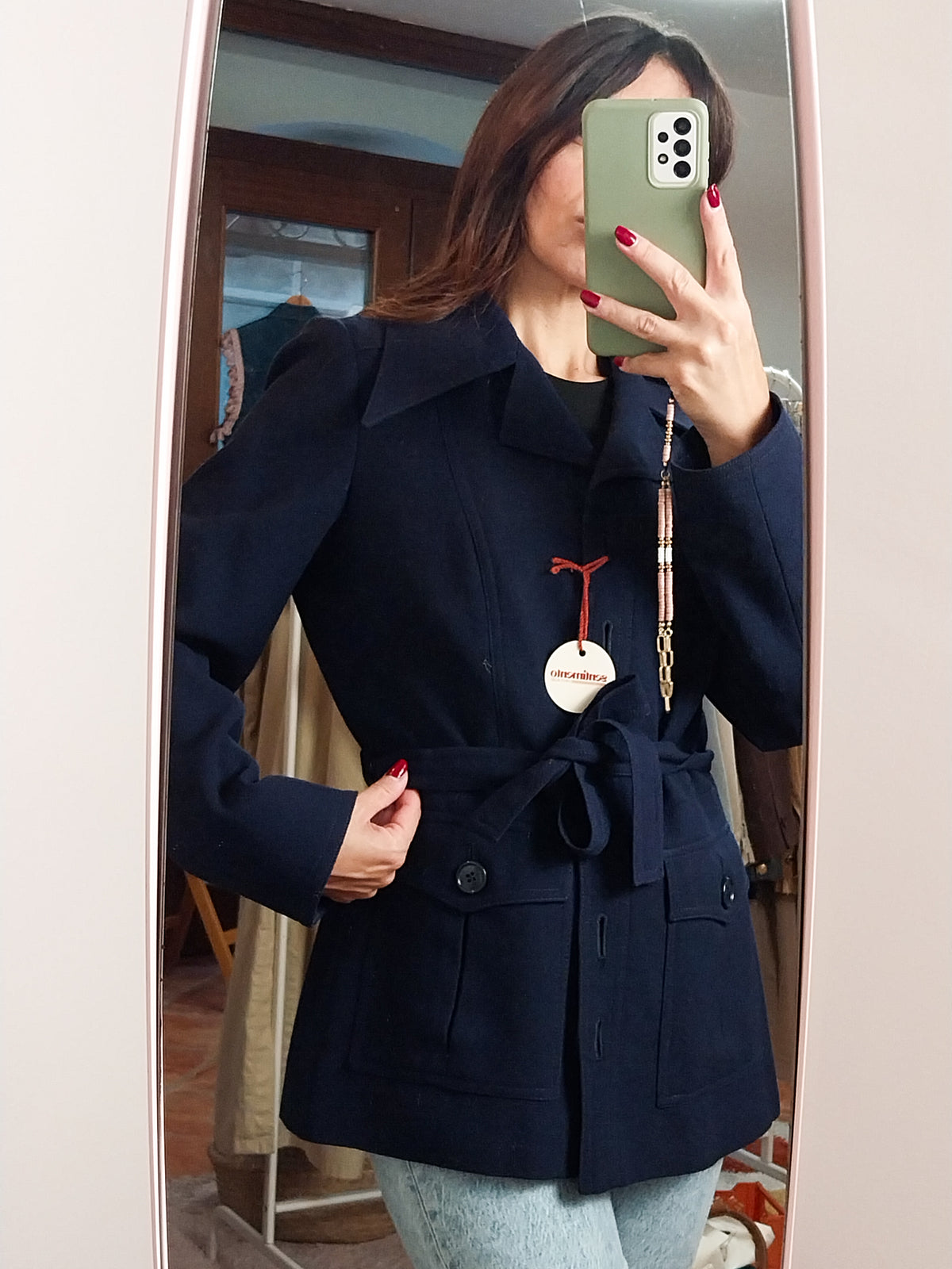 MAX MARA – Giacca vintage blu navy con cintura | Fine anni ’70