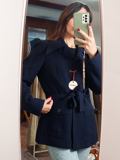 MAX MARA – Giacca vintage blu navy con cintura | Fine anni ’70