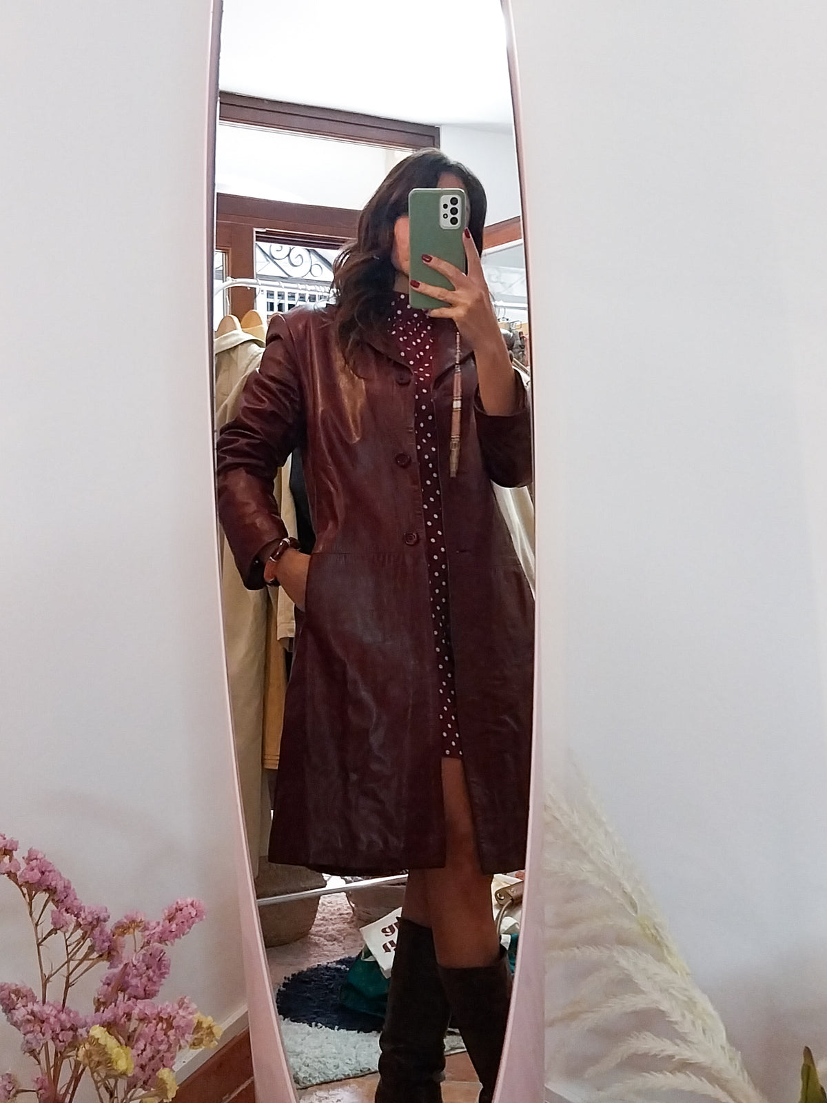 Trench Vintage in Vera Pelle Bordeaux – Made in Italy