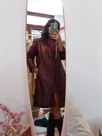 Trench Vintage in Vera Pelle Bordeaux – Made in Italy