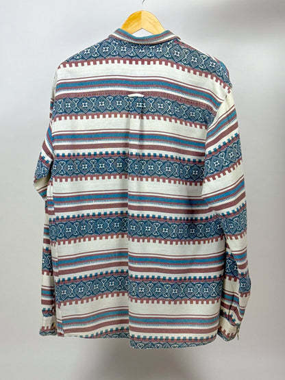 Camicia vintage anni '90 fantasia azteca – Beige, celeste e marrone