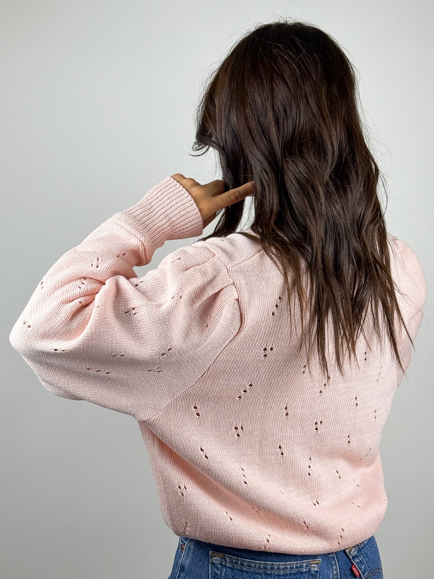 Cardigan Vintage Cotone Rosa a Incrocio Maniche a Sbuffo Made in UK