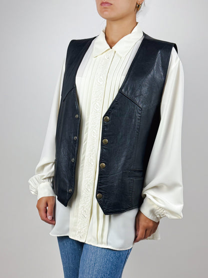 Gilet vintage in vera pelle nera – Made in Italy