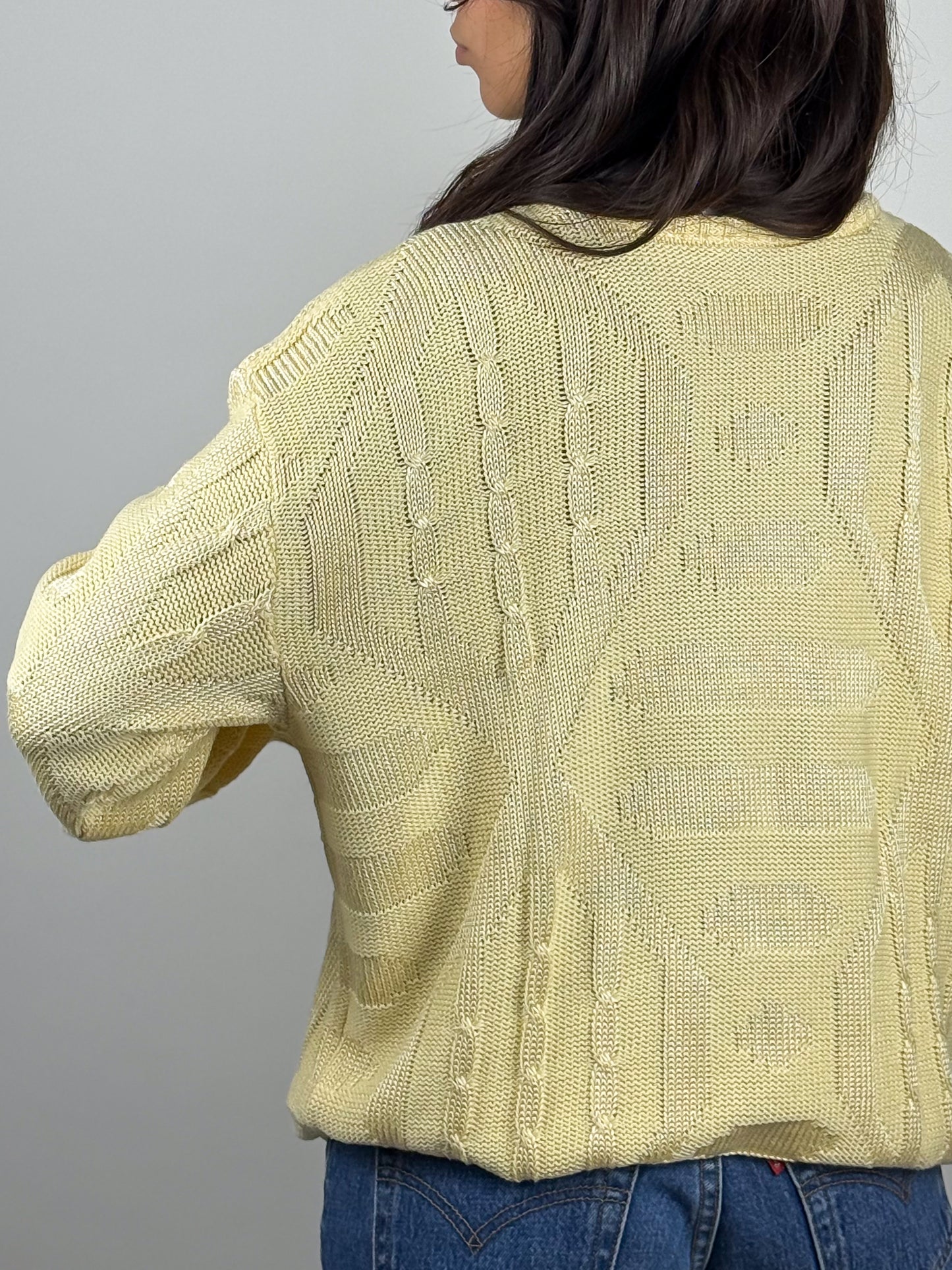 Maglioncino Giallo Cotone Vintage Lavorazione Traforata con Trecce