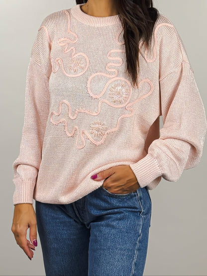 Maglioncino Rosa Vintage Cotone con Perline Anni '90