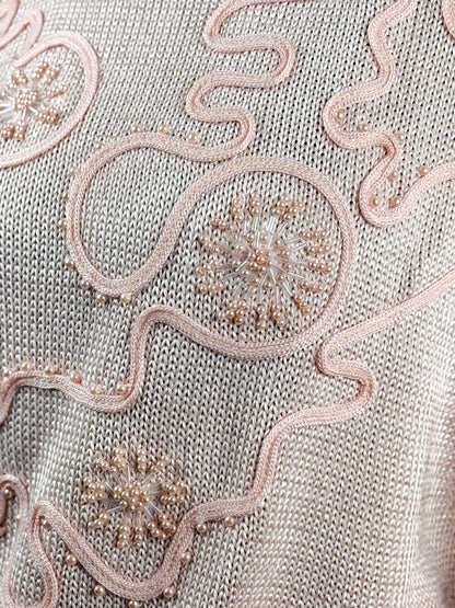 Maglioncino Rosa Vintage Cotone con Perline Anni '90