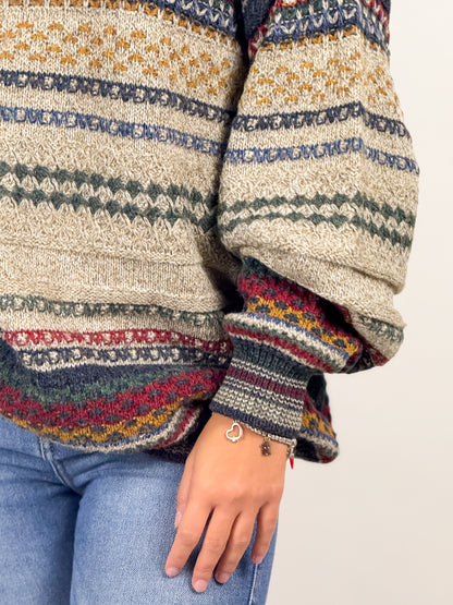 Maglione Lana Vintage Anni '90 Righe Unisex - Made in Italy