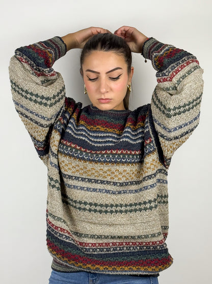 Maglione Lana Vintage Anni '90 Righe Unisex - Made in Italy