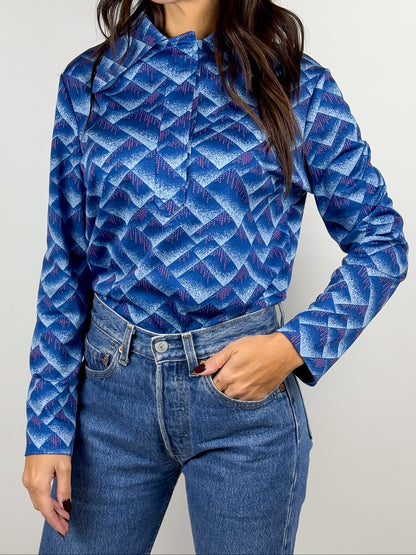 Maglia Vintage Donna Anni '70 Fantasia Geometrica Blu e Rosa
