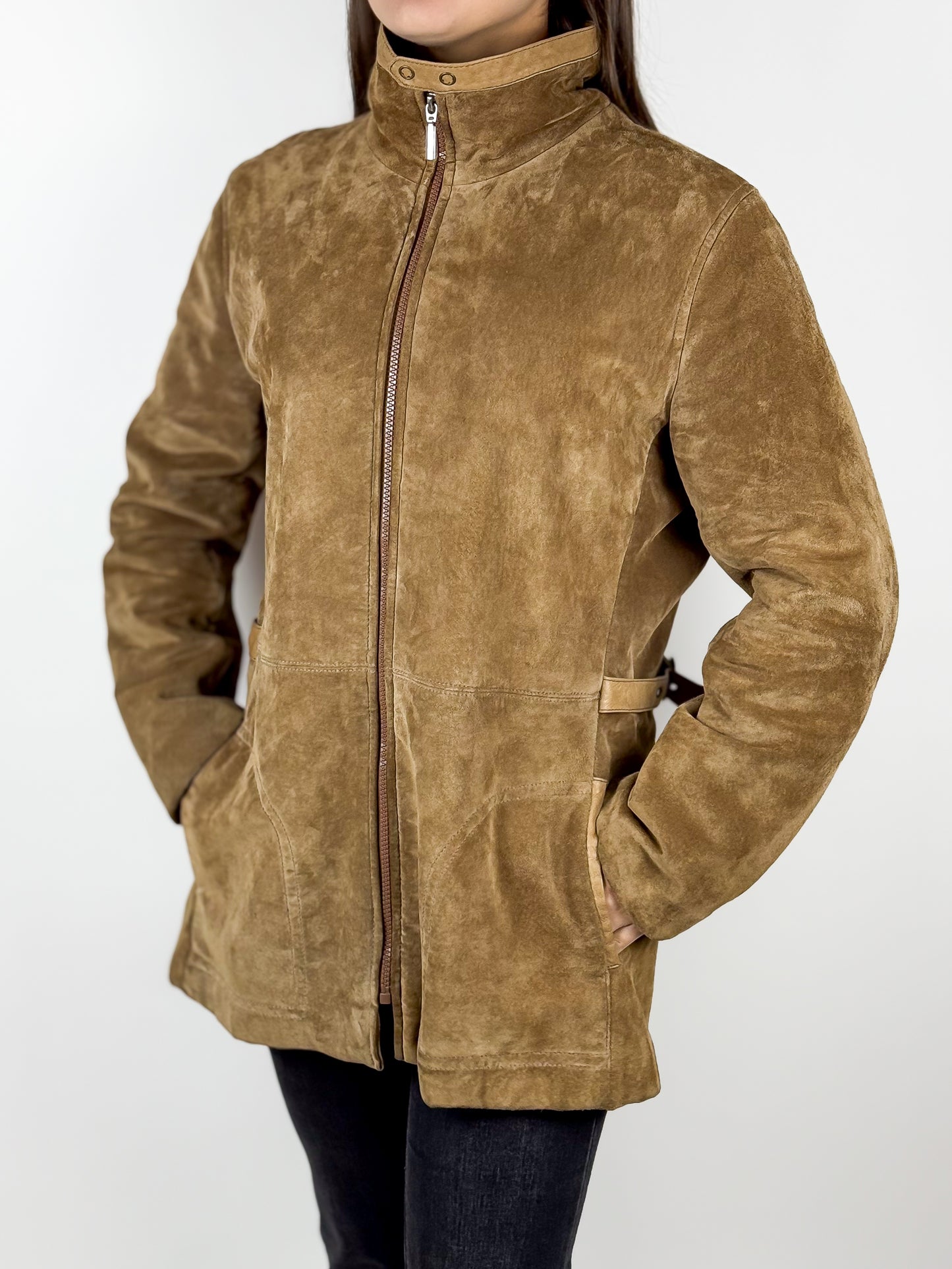 Giubbotto Vintage Pelle Scamosciata Cammello