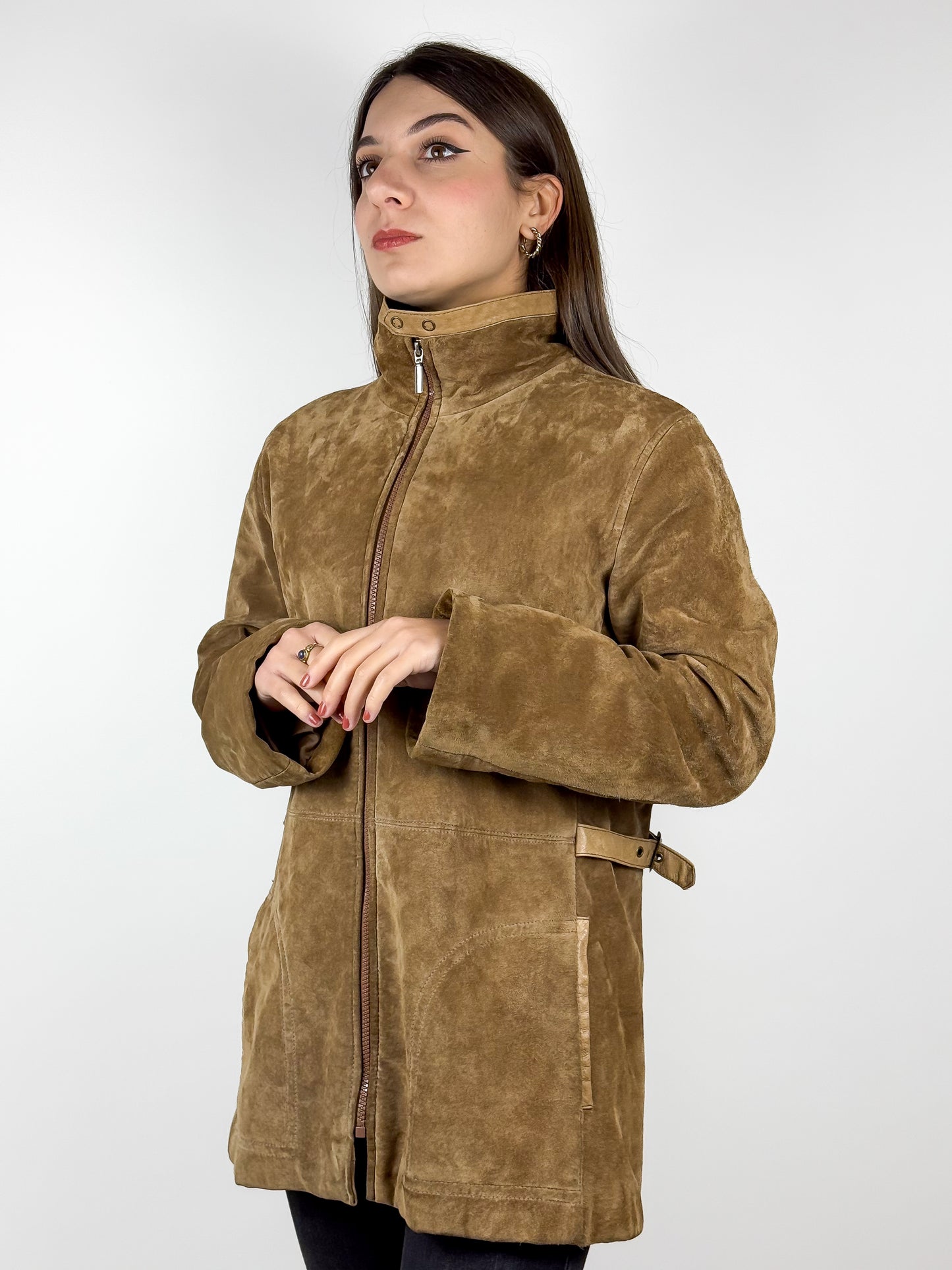 Giubbotto Vintage Pelle Scamosciata Cammello
