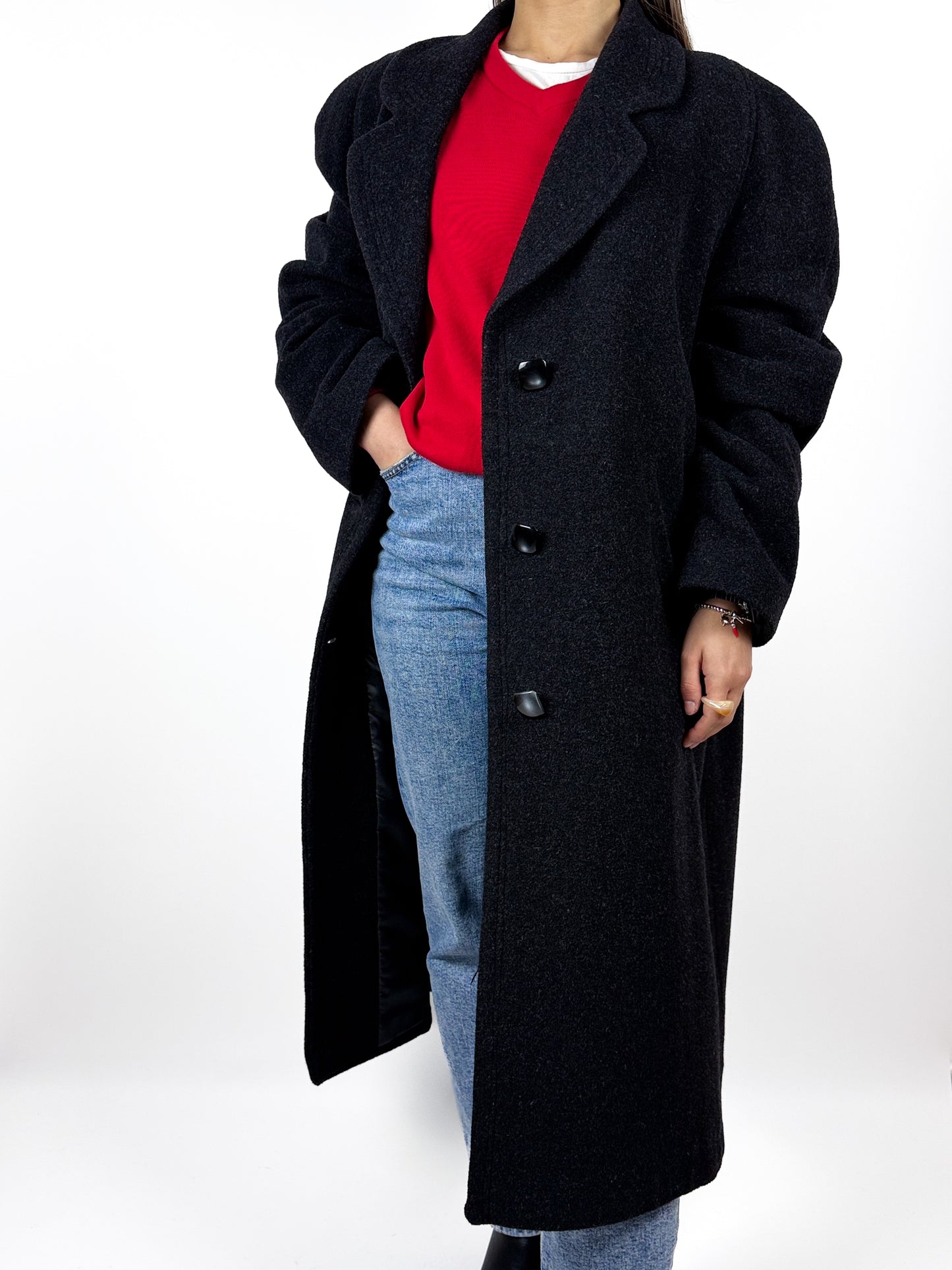 Cappotto Vintage Donna in Lana Grigio Scuro - Made in Italy