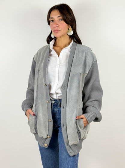 Giacca Vintage Anni '70 Pelle Scamosciata Grigia e Maglia Unisex