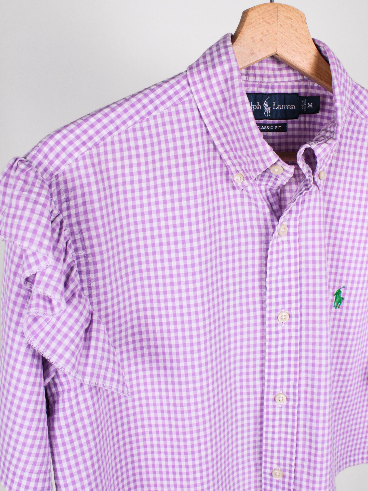 Camicia Cropped Vintage Ralph Lauren Vichy Lilla con Volant