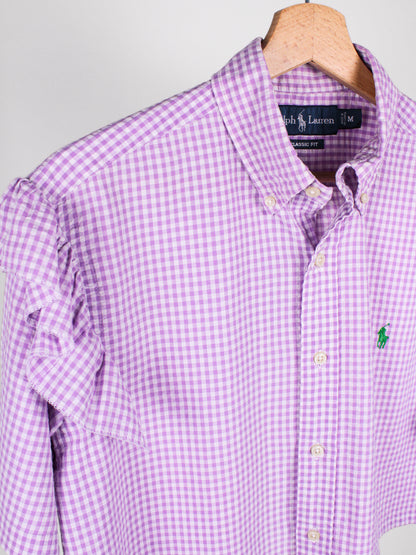 Camicia Cropped Vintage Ralph Lauren Vichy Lilla con Volant