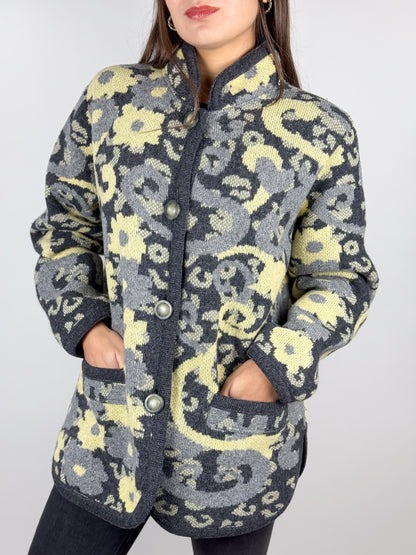 Cardigan Vintage Lana Vergine Grigio Donna Made in Italy