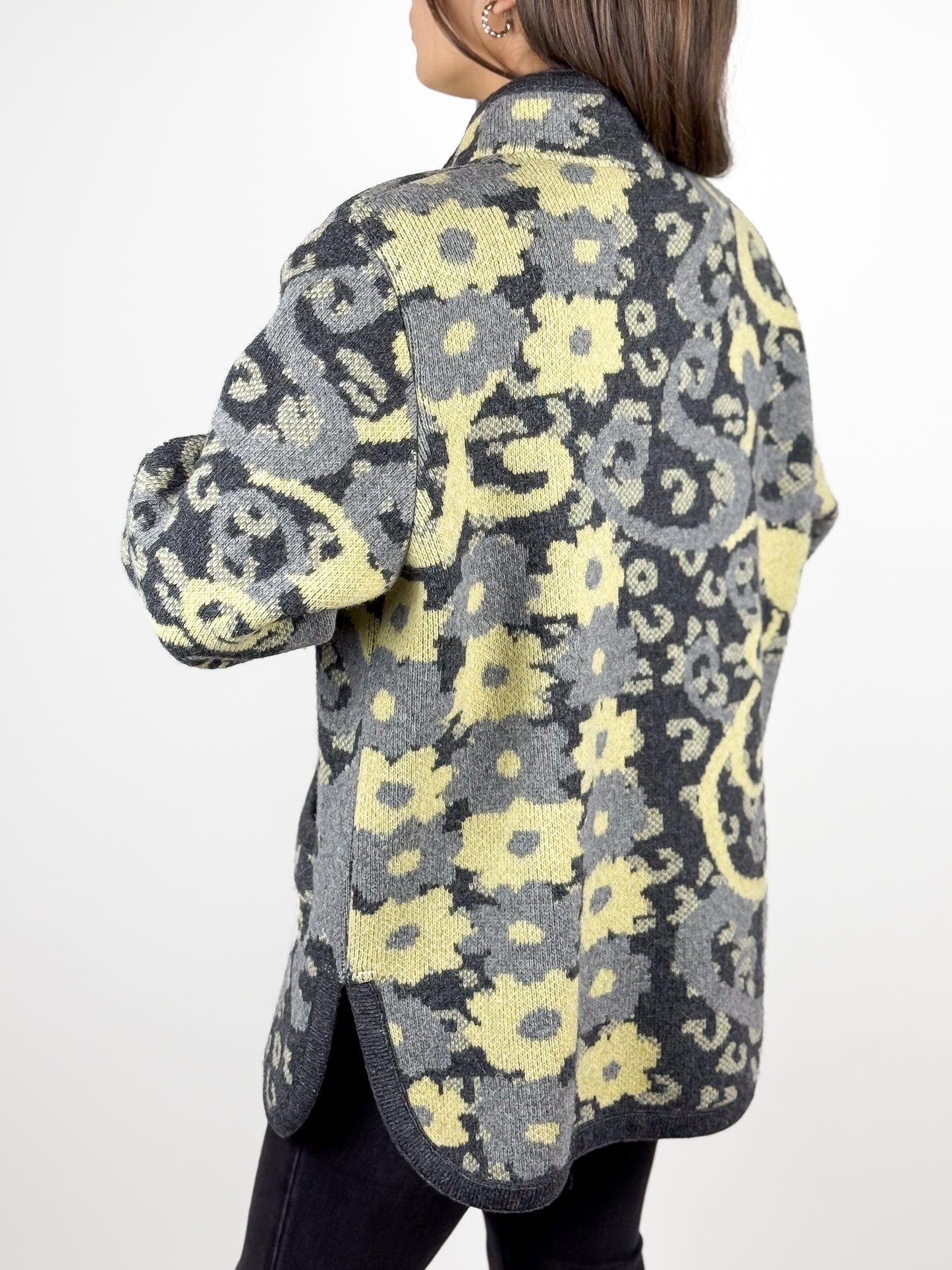 Cardigan Vintage Lana Vergine Grigio Donna Made in Italy