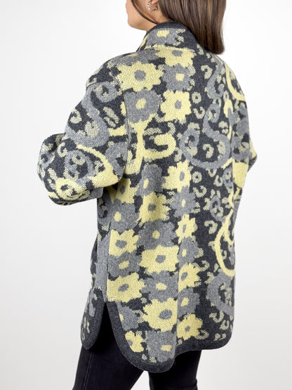 Cardigan Vintage Lana Vergine Grigio Donna Made in Italy