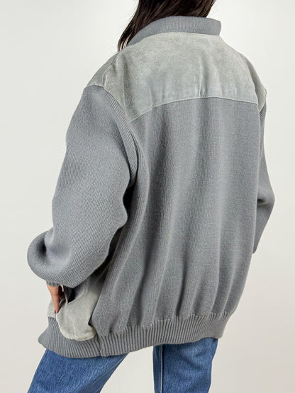 Giacca Vintage Anni '70 Pelle Scamosciata Grigia e Maglia Unisex