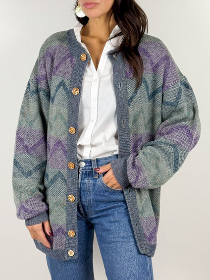 Cardigan vintage in lana con motivo geometrico - made in Italy