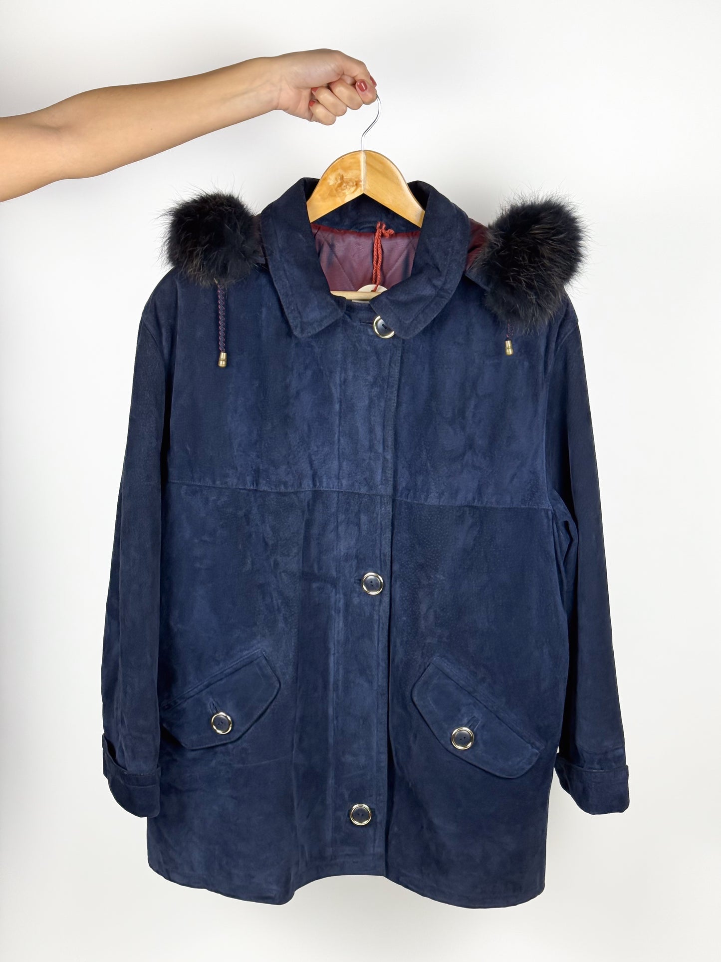 Giubbotto Vintage Donna Vera Pelle Scamosciata con Pelliccia Made in Italy