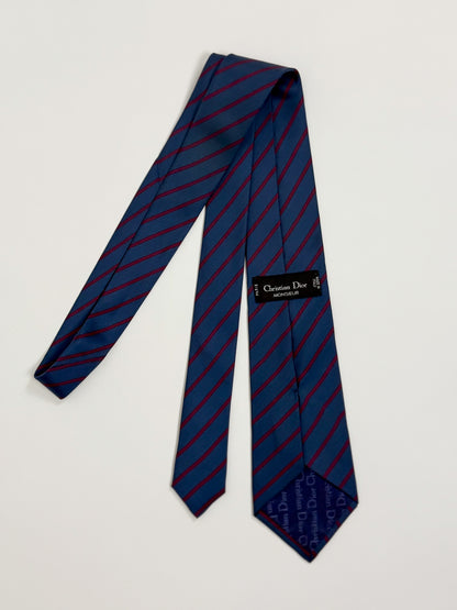 Cravatta Vintage Christian Dior Monsieur - Seta Regimental Blu Bordeaux Made in Italy