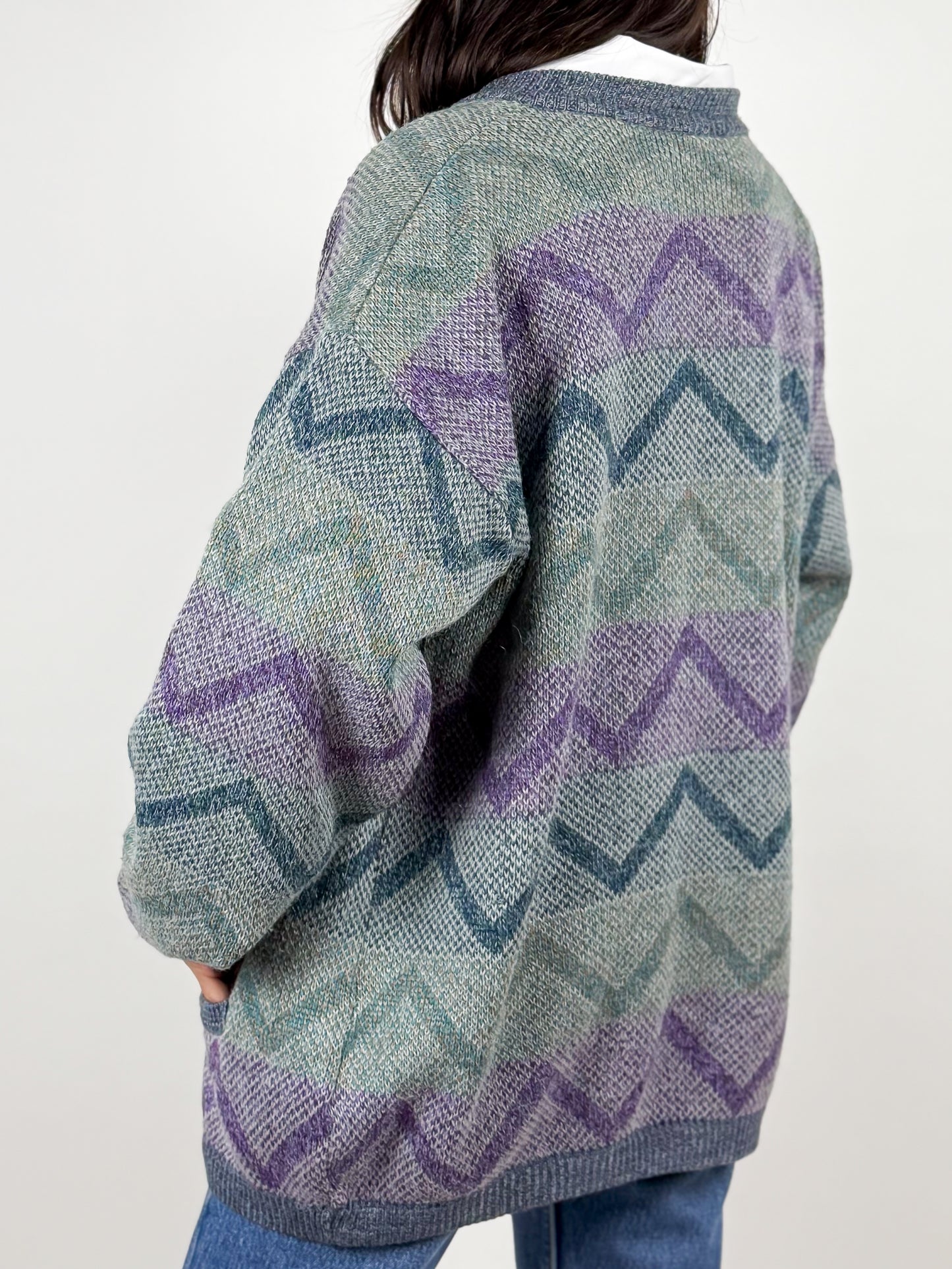 Cardigan vintage in lana con motivo geometrico - made in Italy