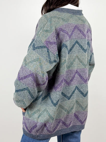 Cardigan vintage in lana con motivo geometrico - made in Italy