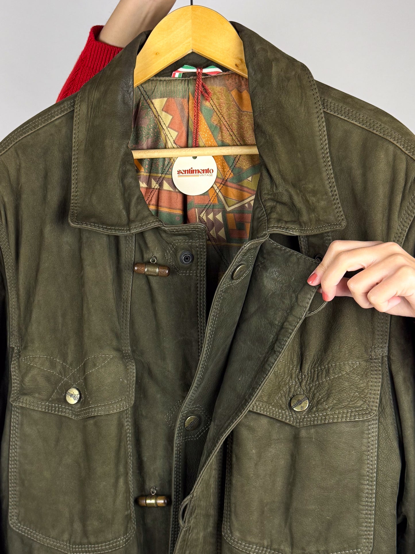 Giaccone Uomo Vera Pelle Scamosciata Verde Vintage Made in Italy