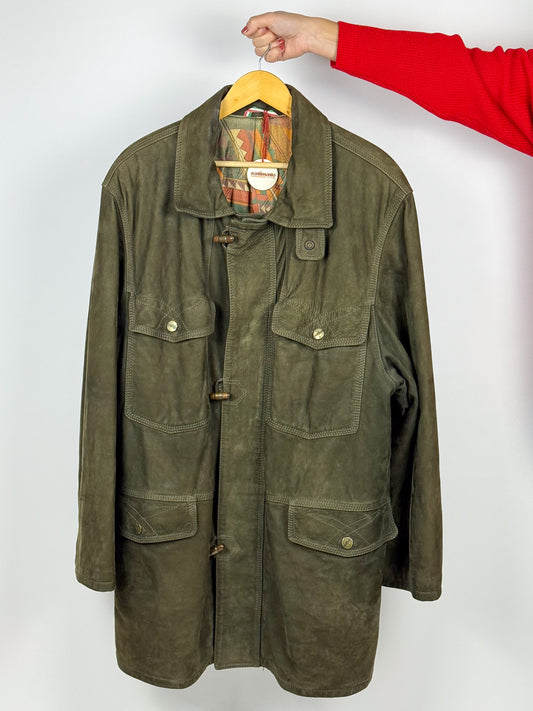 Giaccone Uomo Vera Pelle Scamosciata Verde Vintage Made in Italy