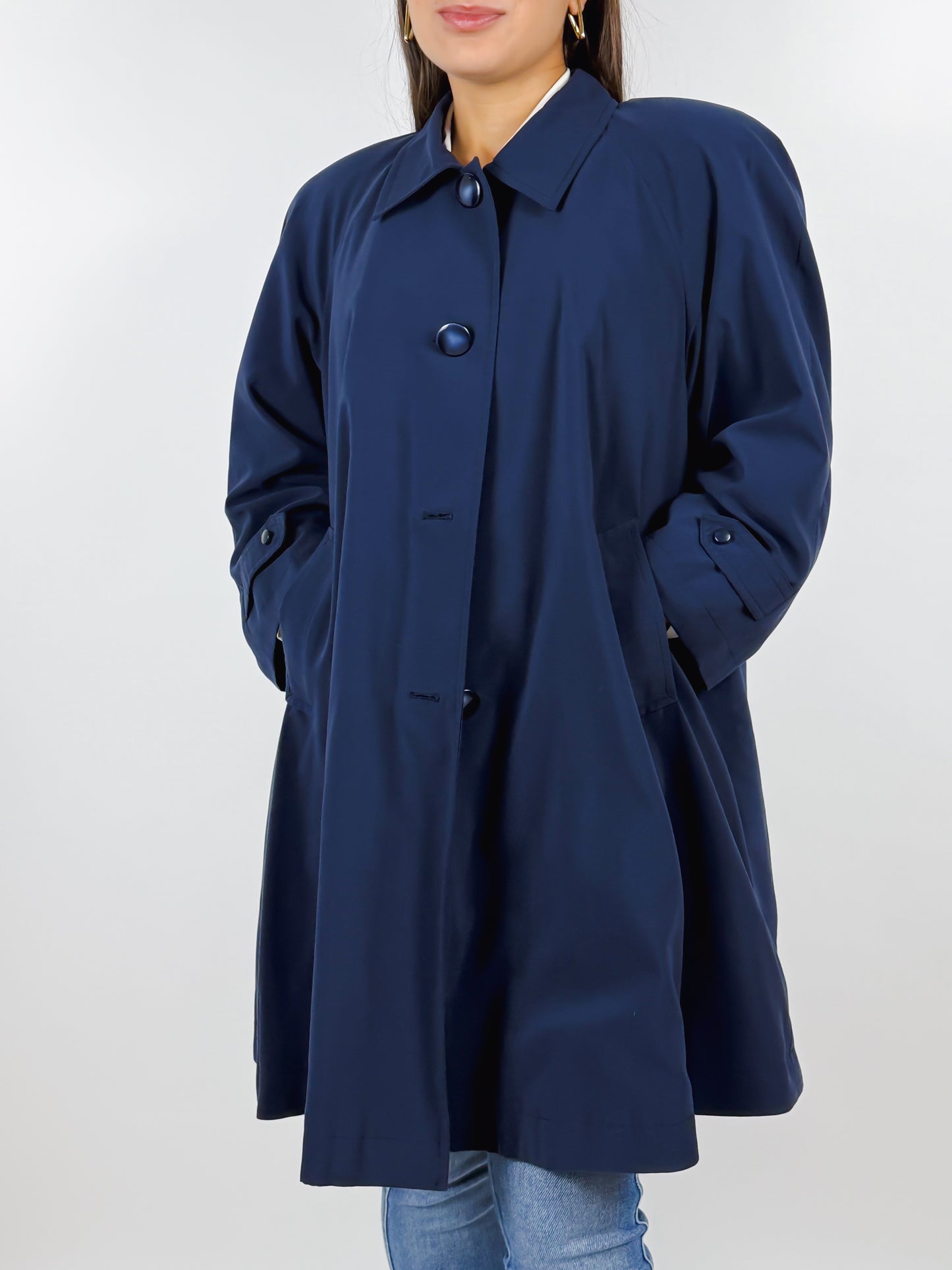 Trench Vintage Cotone Blu Manica 3/4 Interno Lana Made in Italy