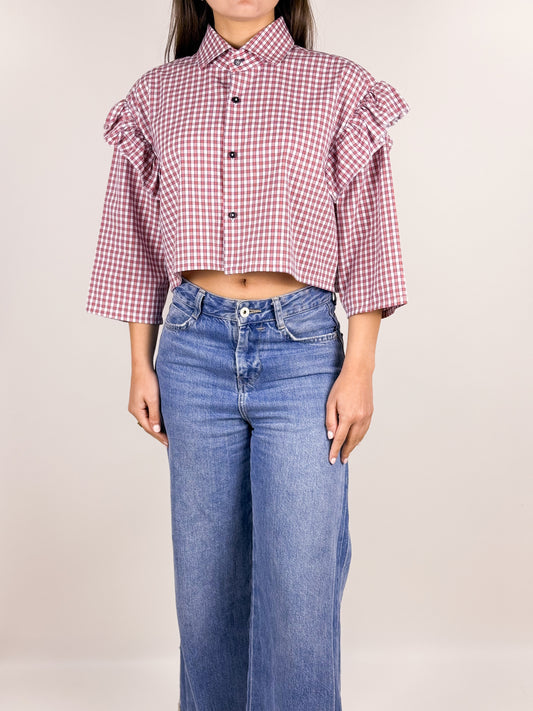 Camicia vintage crop upcycled BOSS a quadri