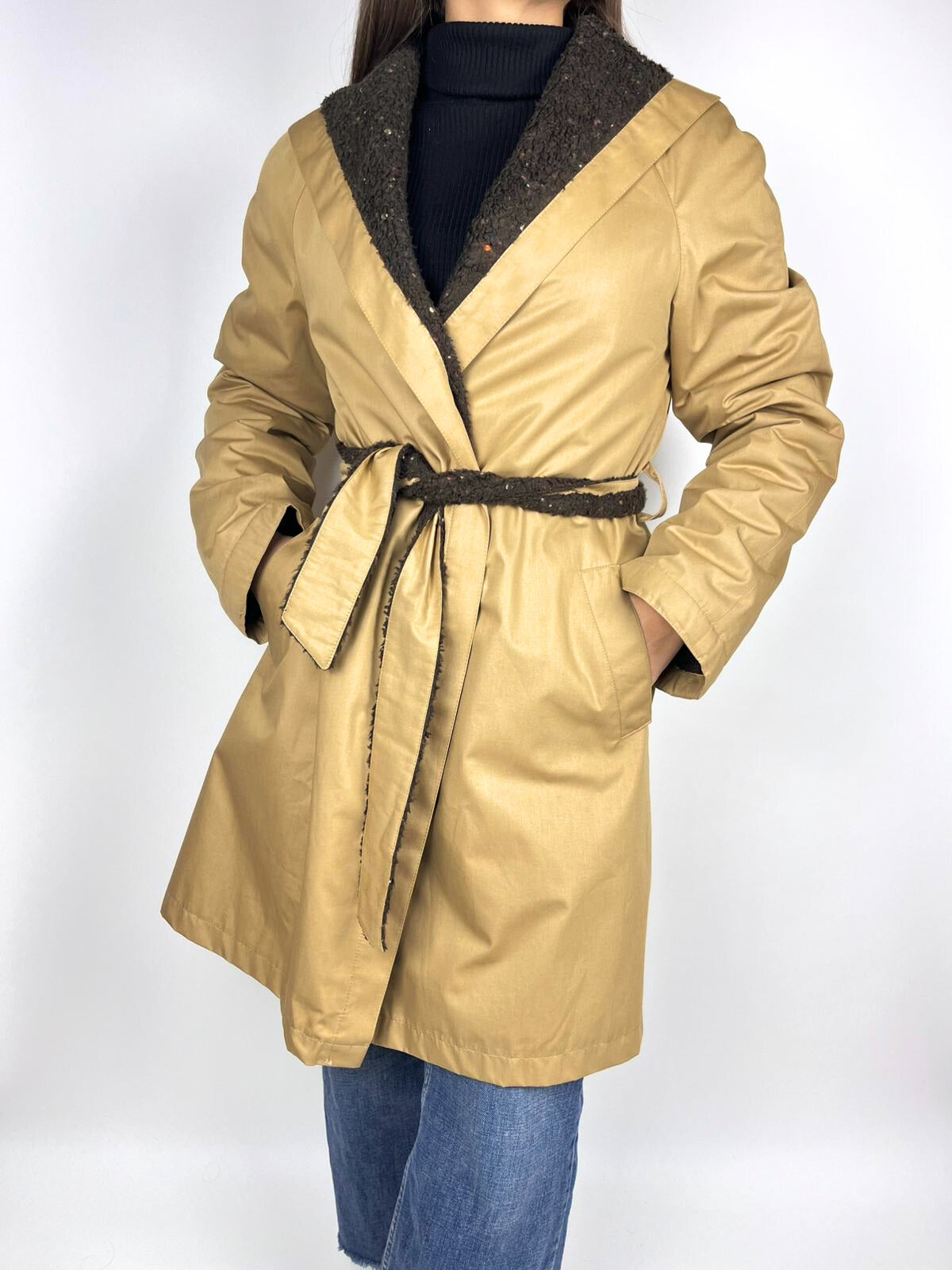 Trench Vintage Donna Double Face Anni '90 – Cotone Reversibile Beige Marrone