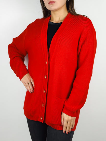 Cardigan Vintage Lana Merinos Rosso Donna Made in Italy