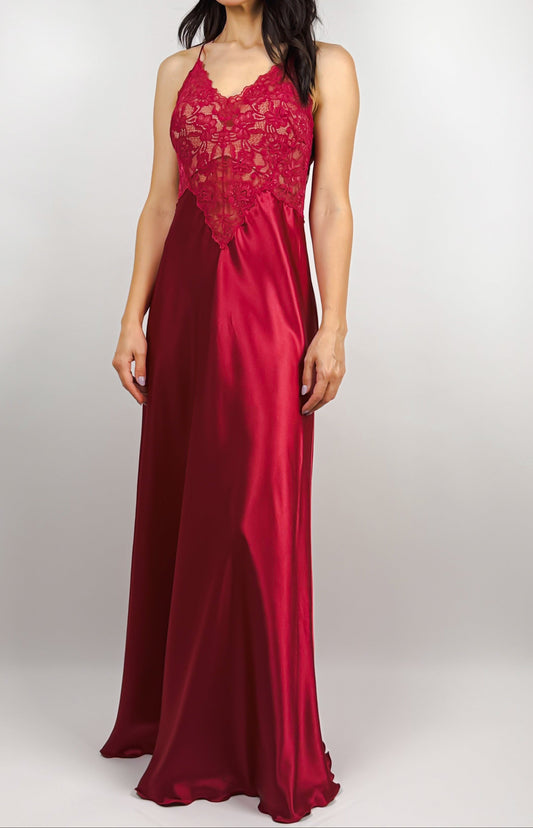 SLIPDRESS VINTAGE ROSSO CON PIZZO