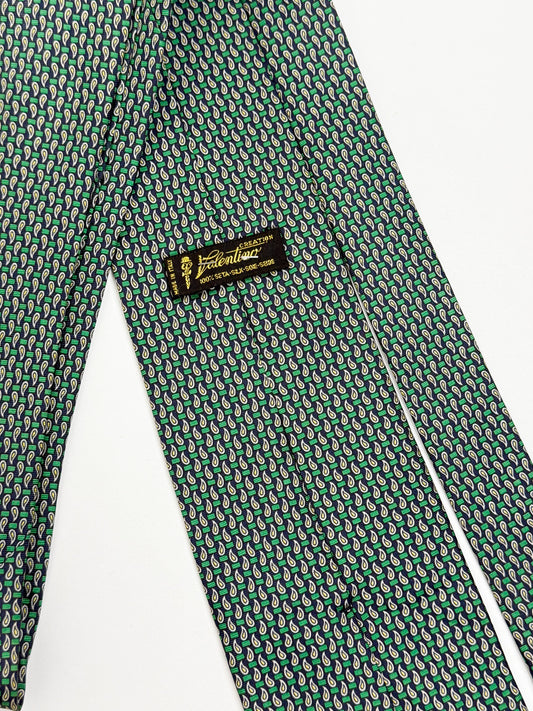 Cravatta Vintage Valentino Seta Made in Italy Verde Blu