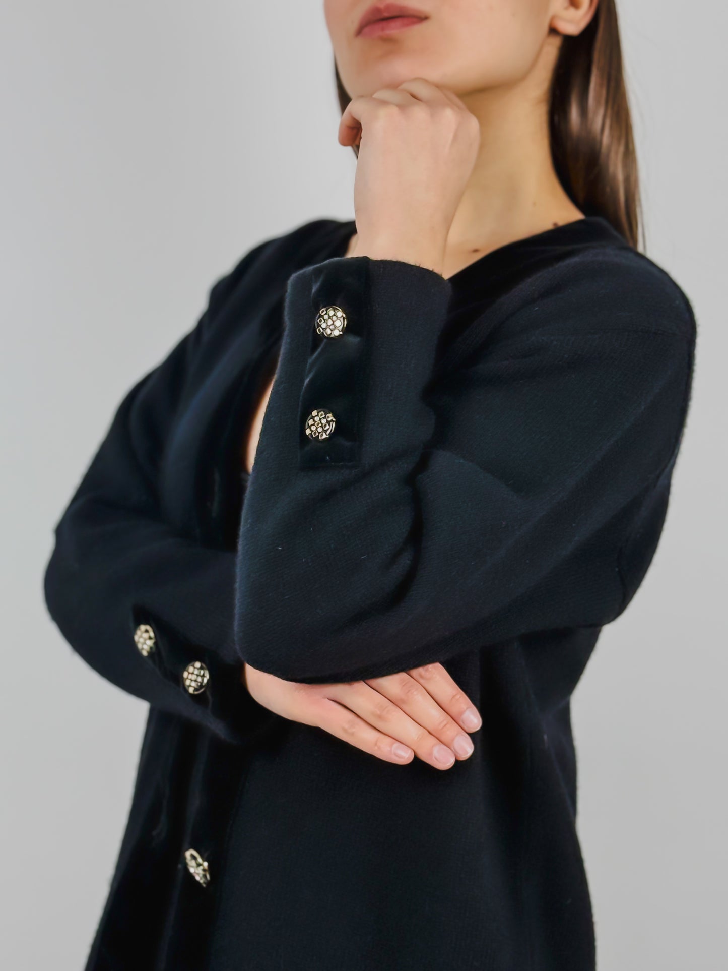 CARDIGAN ANNI ’80 CON DETTAGLI IN VELLUTO