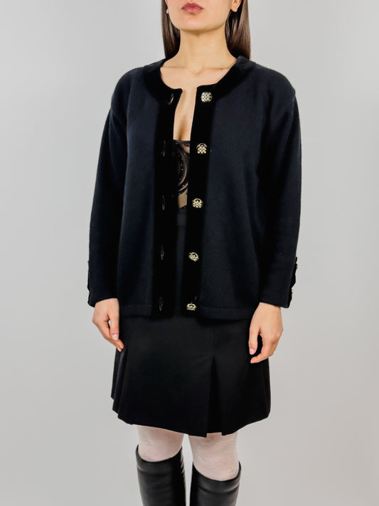 CARDIGAN ANNI ’80 CON DETTAGLI IN VELLUTO