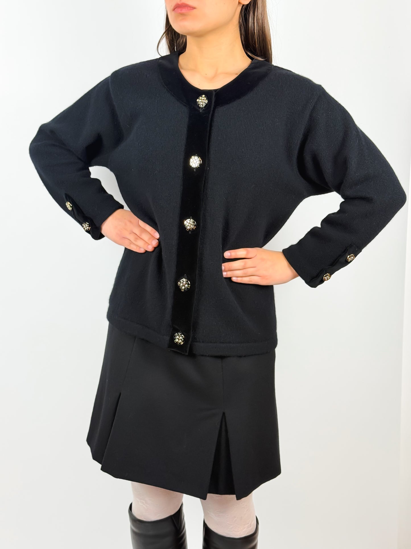 CARDIGAN ANNI ’80 CON DETTAGLI IN VELLUTO