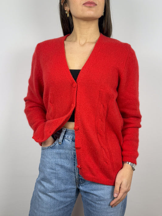 Cardigan Vintage in Angora Rosso Anni '80