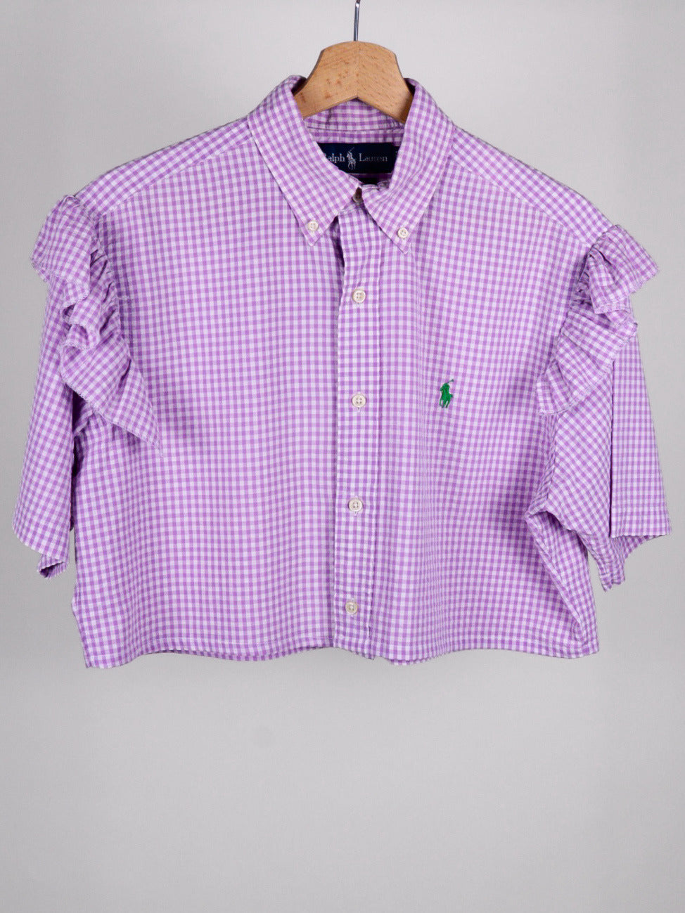 Camicia Cropped Vintage Ralph Lauren Vichy Lilla con Volant