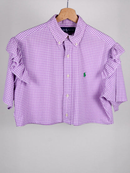 Camicia Cropped Vintage Ralph Lauren Vichy Lilla con Volant