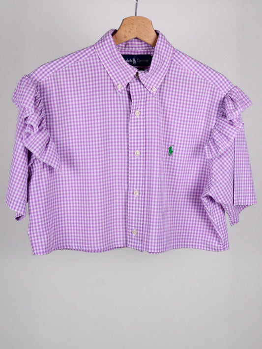 Camicia Cropped Vintage Ralph Lauren Vichy Lilla con Volant