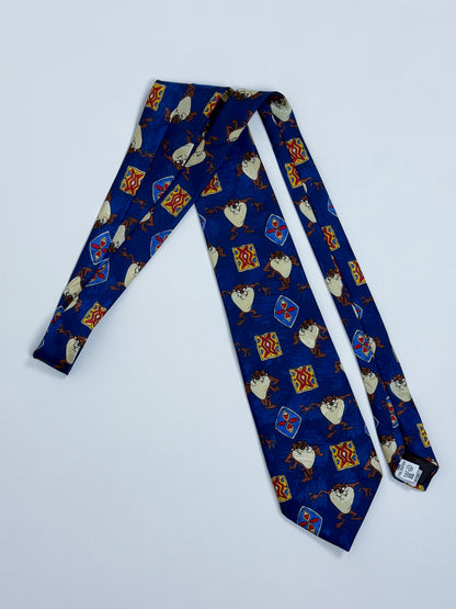 Cravatta Vintage Taz Looney Tunes Anni '90 - Fondo Blu con stampa