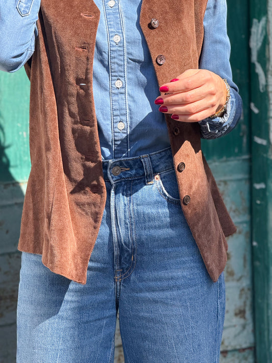 GILET IN VELLUTO MARRONE