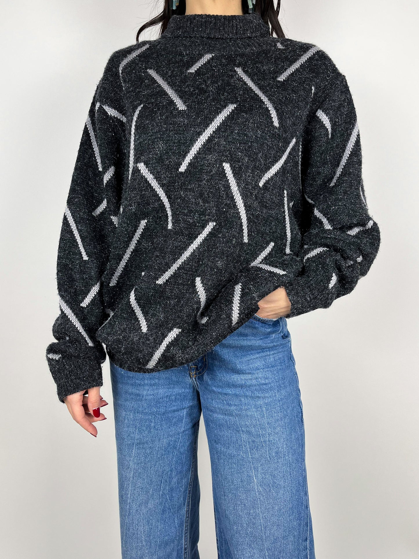 Maglione Vintage Grigio Fantasia Astratta – Anni ’90